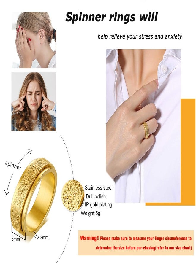 MOROYA 5PCS 18K Gold Plated Fidget Rings for Anxiety Stainless Steel Butterfly Chain CZ Inlaid Spinner Rings for Women Men Anti Anxiety Ring Band Set - Image 5